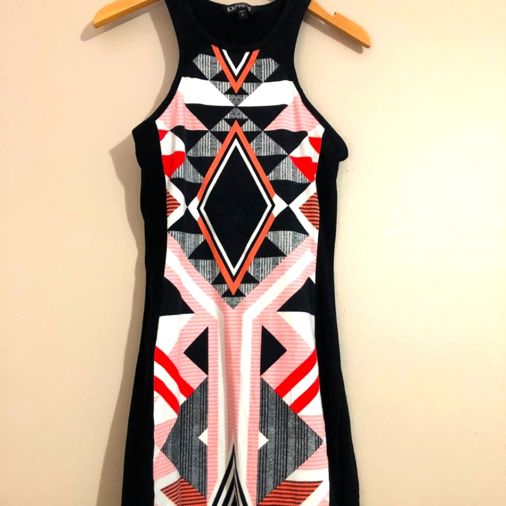 Express Aztec High Neck Midi Dress